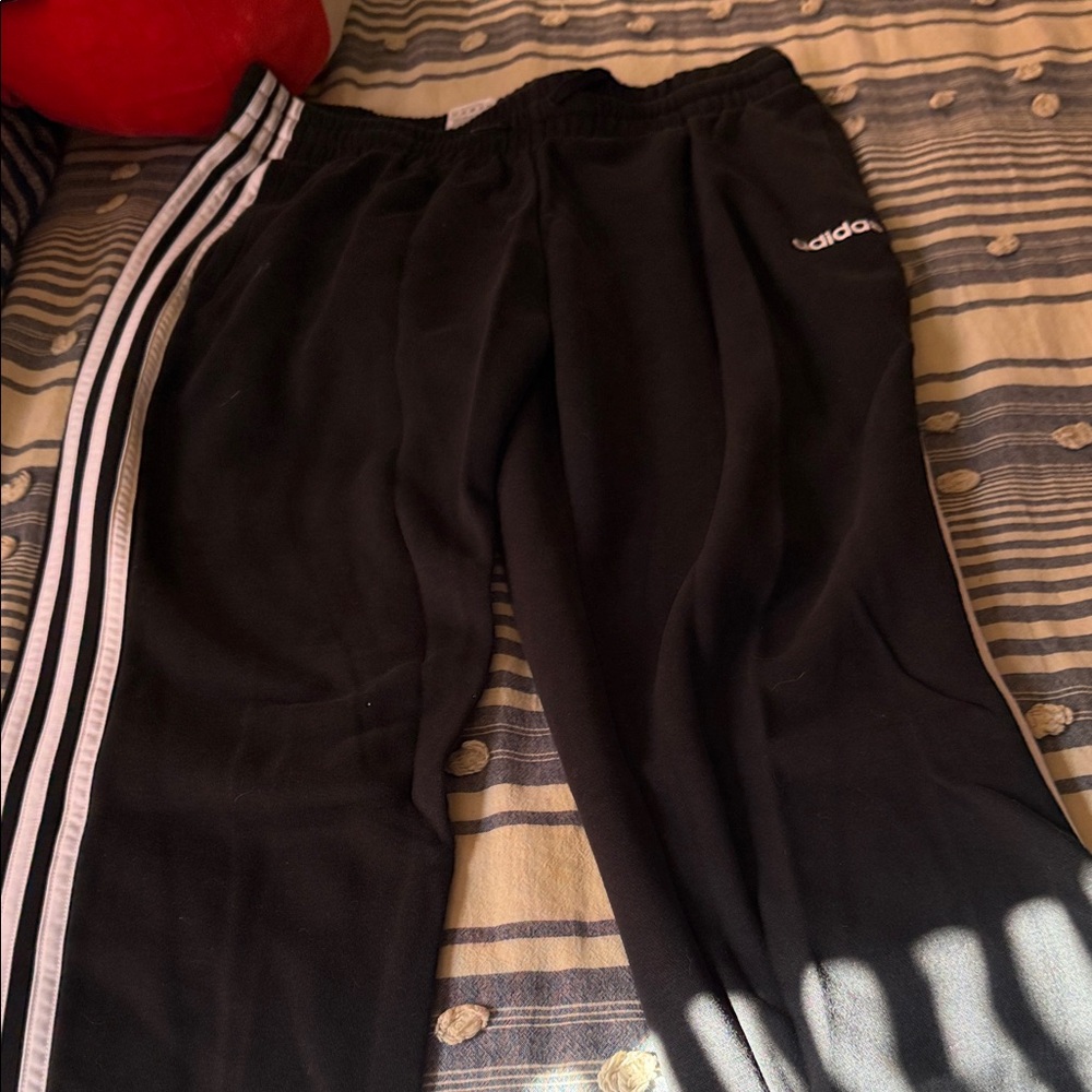 Adidas Kids Black Joggers with White Stripes
